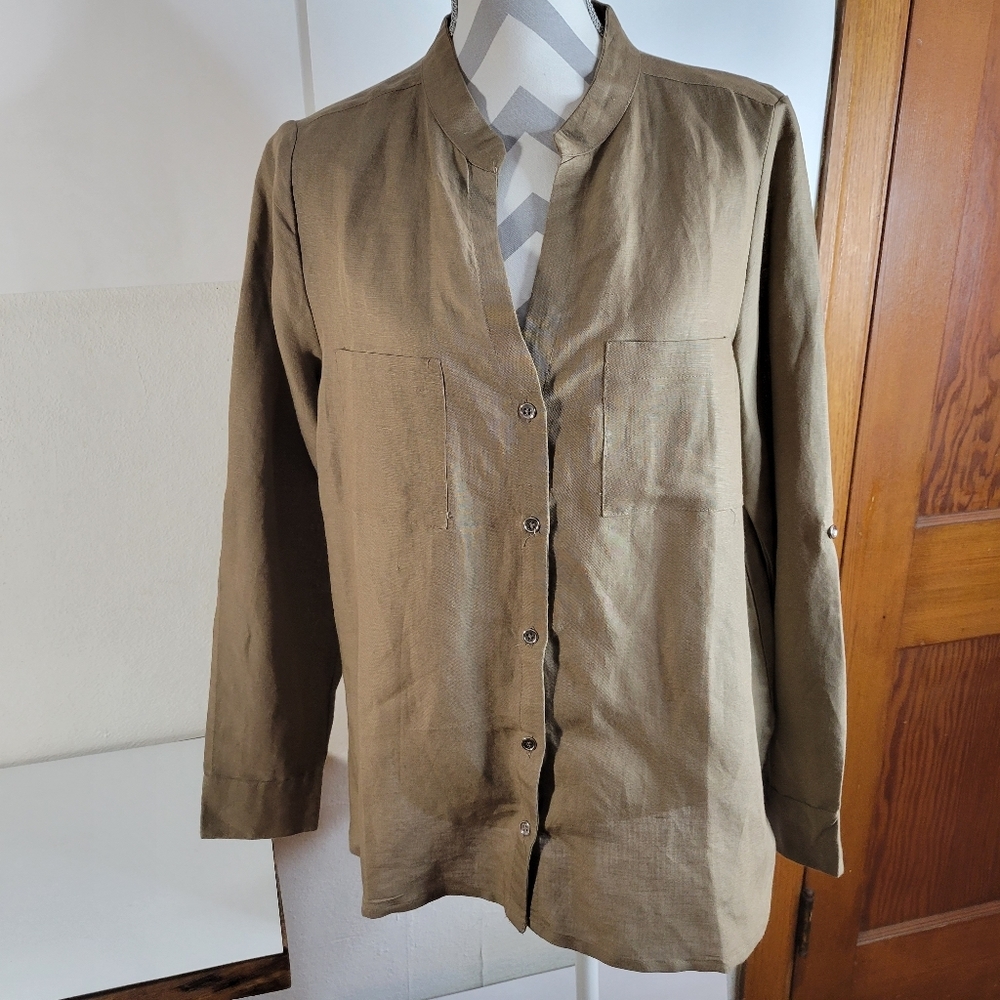 Womens Jennifer and Grace Linen/Rayon blend Tunic button front top Size Large